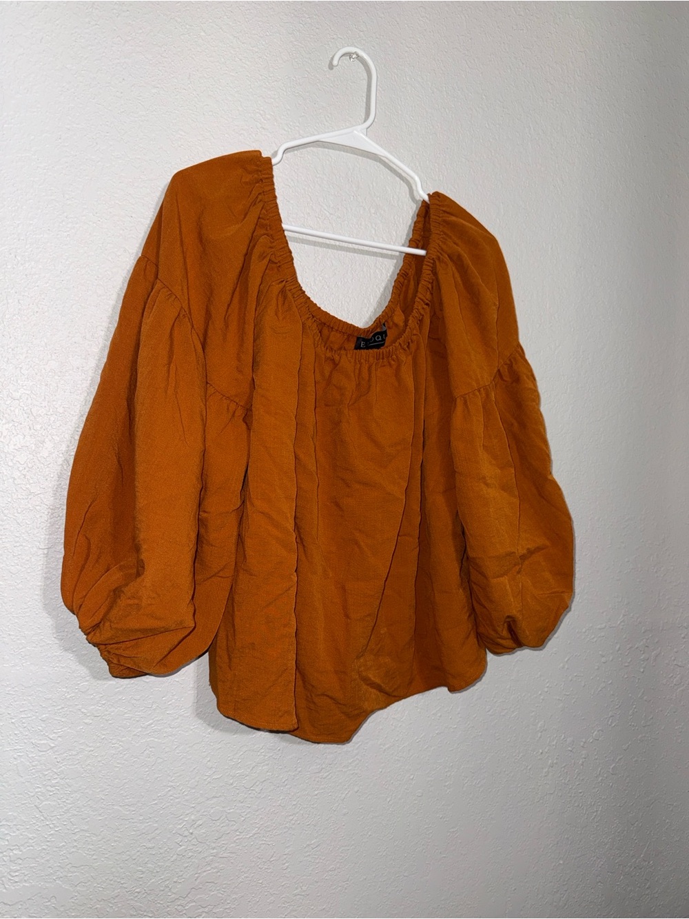 Eloquii Rust Orange Puff Sleeve Peasant Top